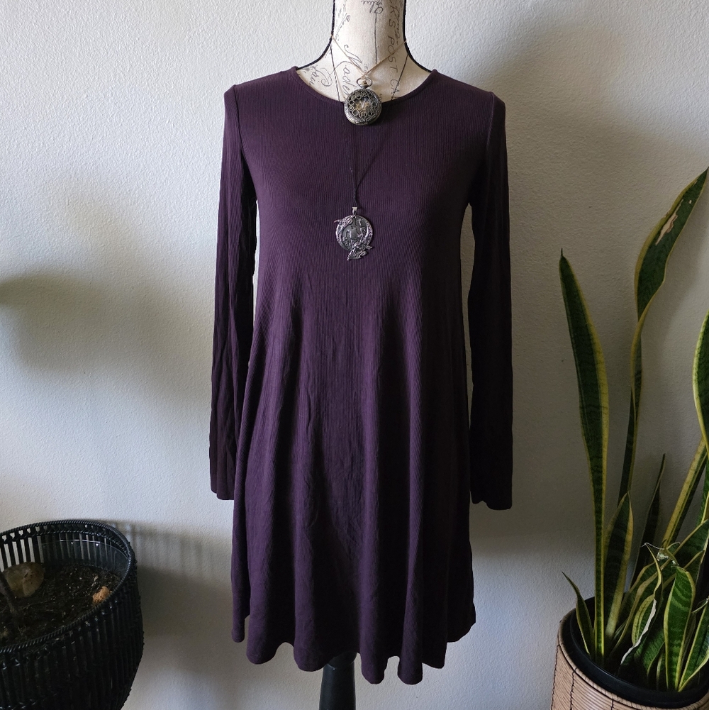 Plum Long Sleeve Swing Dress